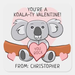 Pegatina Cuadrada Clase Cute Valentine Koala