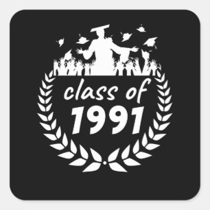 Pegatina Cuadrada clase de 1991 graduación o diseño de reunión por