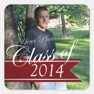 Pegatina Cuadrada Clase de 2014 Foto Banner Rojo