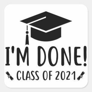 Pegatina Cuadrada Clase de 2021, graduación, termino de graduación
