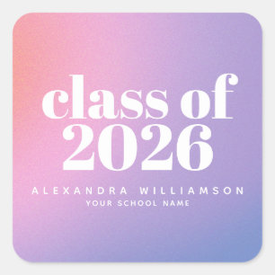 Pegatina Cuadrada Clase de 2024 Gradiente Púrpura Graduación Persona