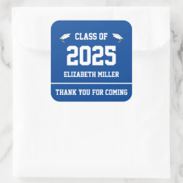 Pegatina Cuadrada Clase de 2025 Azul profundo y blanco Gracias a fav