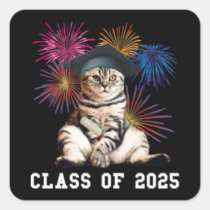 Pegatina Cuadrada Clase de 2025 Cat Lover