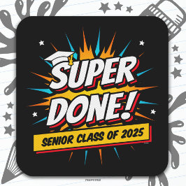 Pegatina Cuadrada Clase de 2025 Graduate Super Comic Senior 2025