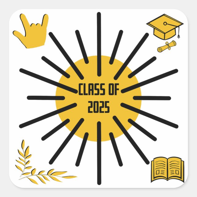 Pegatina Cuadrada Clase de 2025 - Sunshine (Anverso)