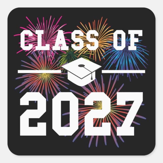 Pegatina Cuadrada Clase de 2027 Último Año (Anverso)