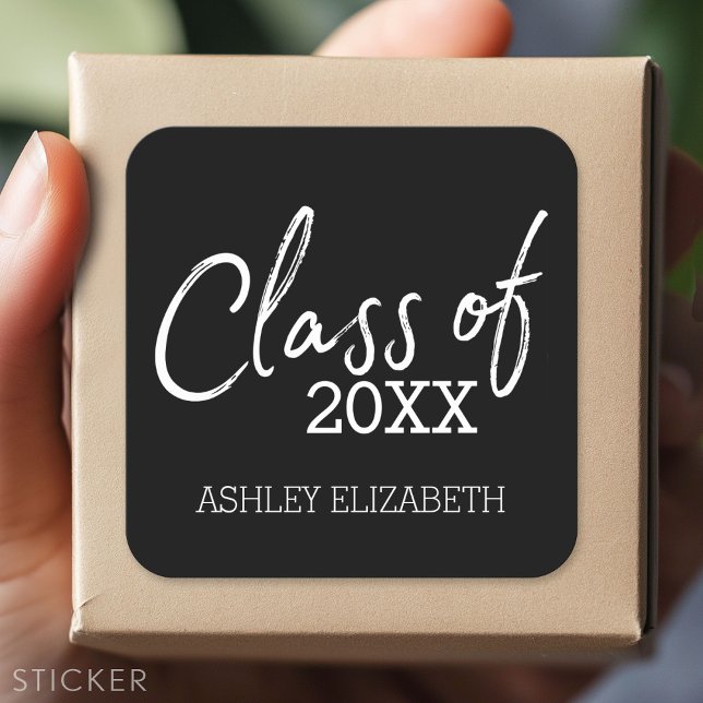 Pegatina Cuadrada Clase de cualquier año de fiesta de graduación (Custom Sticker - Personalize with your info for a party favor or gift)