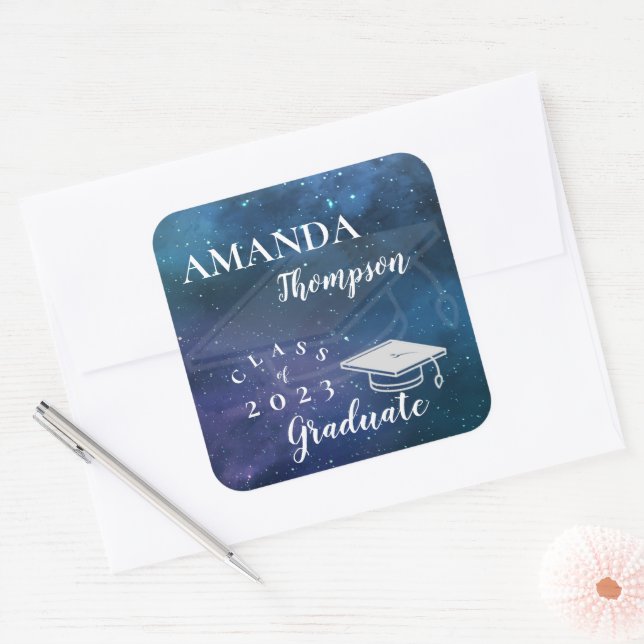 Pegatina Cuadrada Clase De Galaxia Verde Azul Cuta De 2023 Graduació (Sobre)
