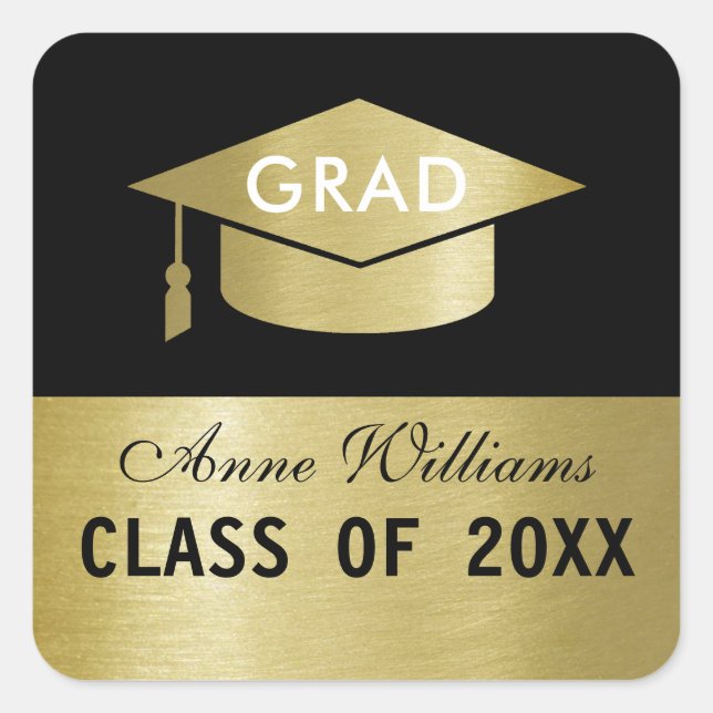 Pegatina Cuadrada Clase de grado / envío de graduación con nombre (Anverso)