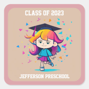 Pegatina Cuadrada Clase de graduación linda 2026 graduada de dibujos