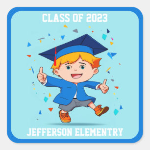 Pegatina Cuadrada Clase de graduación linda 2026 Niño licenciado de 