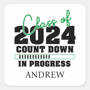 Pegatina Cuadrada Clase de la cuenta regresiva en curso de 2024 Grad