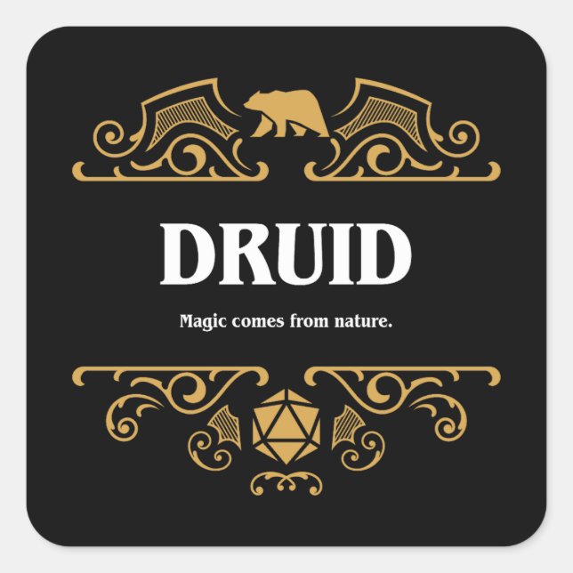 Pegatina Cuadrada Clase Druid Tabletop RPG Gaming (Anverso)