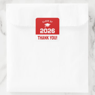 Pegatina Cuadrada Clase Mínima de 2026 Rojo Gracias