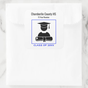 Pegatina Cuadrada Clase Reunión Personalizado azul brillante negro d