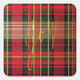 Pegatina Cuadrada Clásica caligrafía de tartán "alegría"