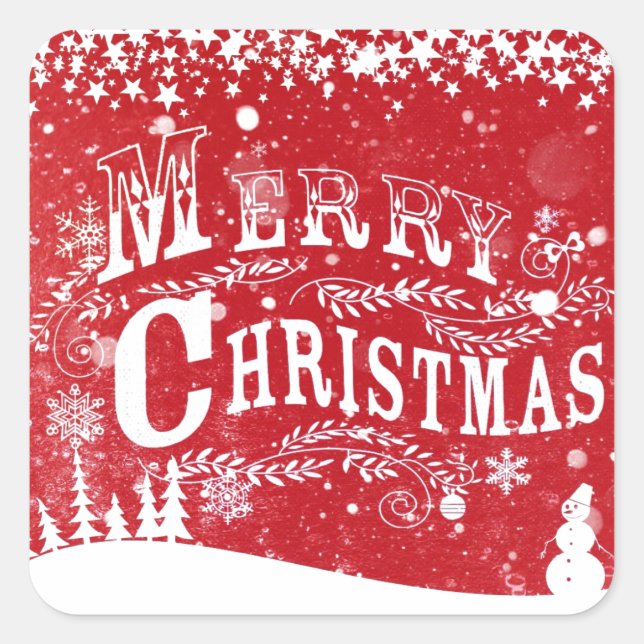 Pegatina Cuadrada Clásica Navidad blanca y roja (Anverso)