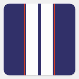 Pegatina Cuadrada Clásicas rayas de Carreras roja, blanca y azul
