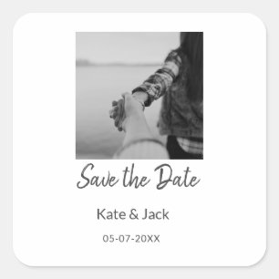 Pegatina Cuadrada CLÁSICO BLANCO Y NEGRO guardar la fecha agregar QR