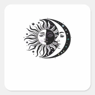 Pegatina Cuadrada Clásico Brujo Luna Sol Acuarela Whimsigoth