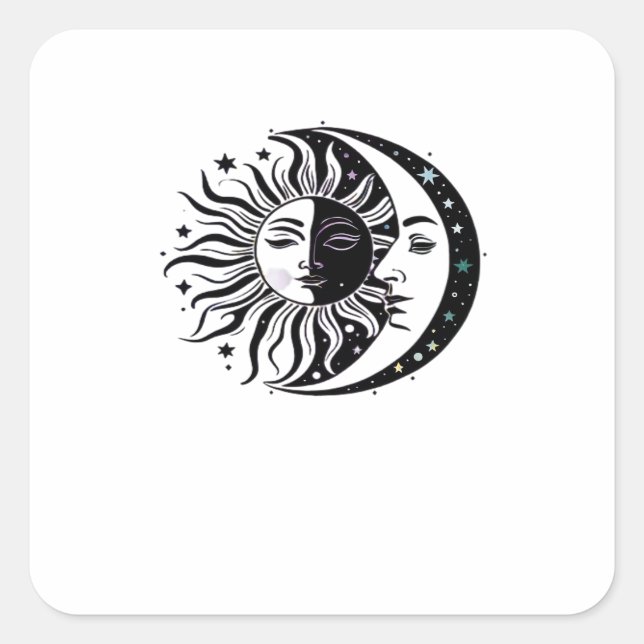 Pegatina Cuadrada Clásico Brujo Luna Sol Acuarela Whimsigoth (Anverso)
