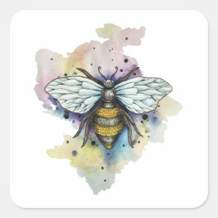 Pegatina Cuadrada Clásico De Abeja Y Lavado De Arcoiris