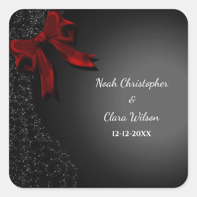Pegatina Cuadrada Clásico de Bow Rojo Sencillo y Elegante (Anverso)