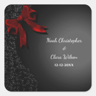 Pegatina Cuadrada Clásico de Bow Rojo Sencillo y Elegante