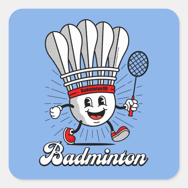Pegatina Cuadrada Clásico de Mascot de Badminton (Anverso)