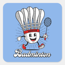 Pegatina Cuadrada Clásico de Mascot de Badminton