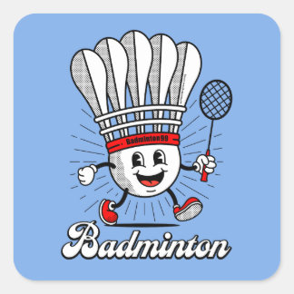Pegatina Cuadrada Clásico de Mascot de Badminton