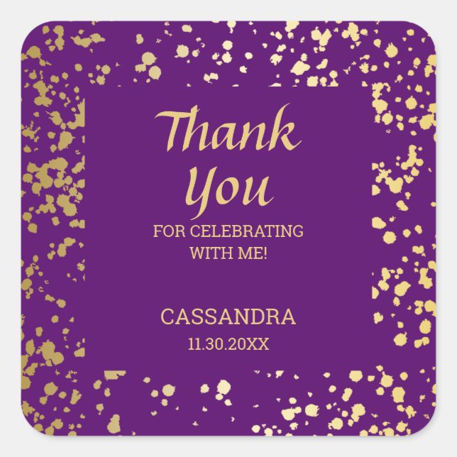 Pegatina Cuadrada Clásico Egipto Oro salpicado de morado gracias (Anverso)