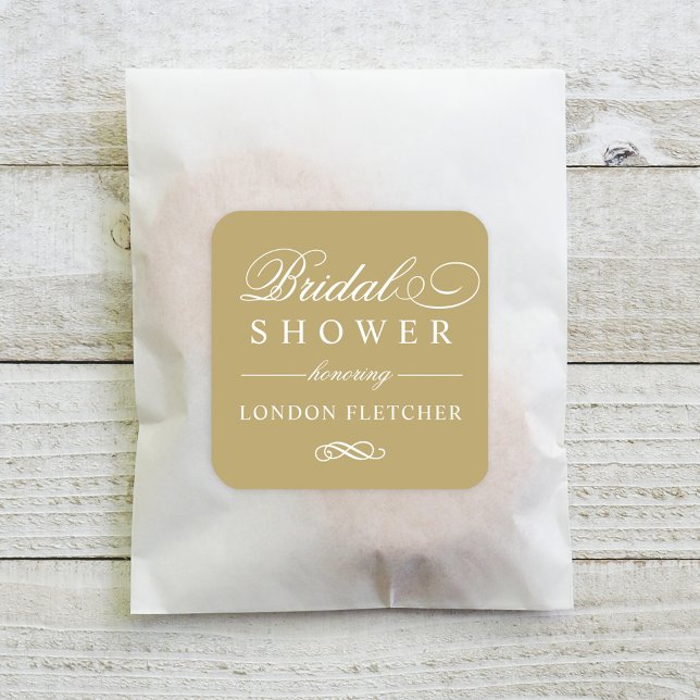 Pegatina Cuadrada Clásico Elegante Ducha de Boda de Oro (Subido por el creador)