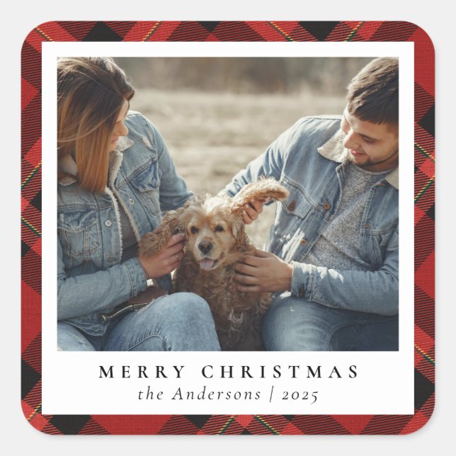 Pegatina Cuadrada Clásico elegante foto de Personalizado navideño (Anverso)