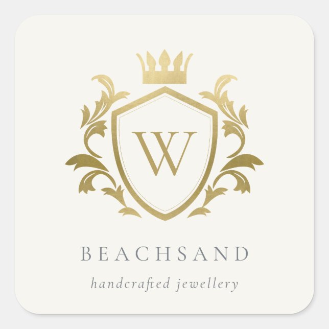 Pegatina Cuadrada Clásico elegante Monograma dorado Escudo de la cor (Anverso)