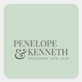 Pegatina Cuadrada Clásico Elegante Pistachio Nombres de boda persona