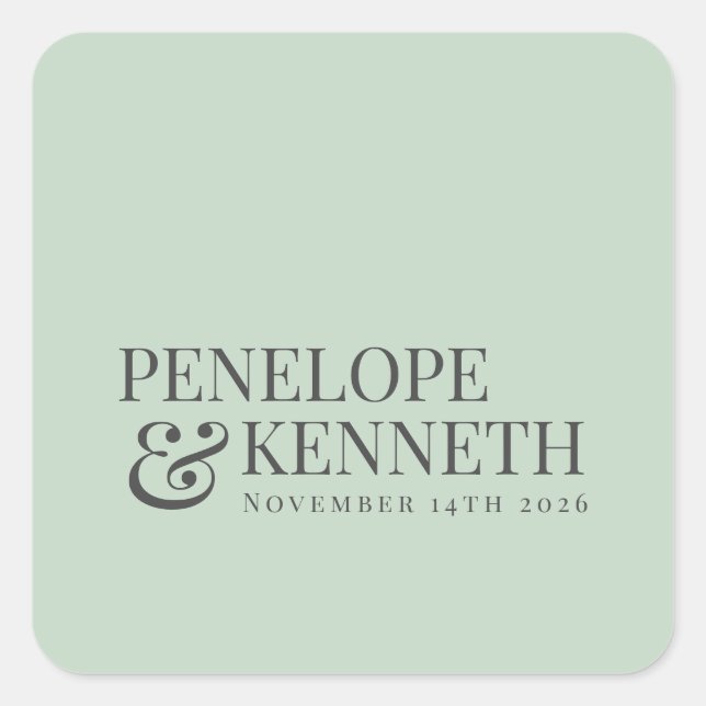 Pegatina Cuadrada Clásico Elegante Pistachio Nombres de boda persona (Anverso)
