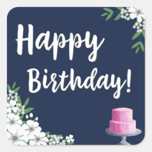 Clásico Feliz cumpleaños Floral blanca con pastel