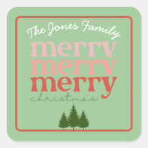 Clásico Merry Christmas Pine Trees Green Red Name