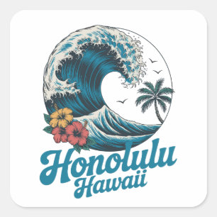 Pegatina Cuadrada Clásico Mínimo Honolulu Hawái Aloha Viaje