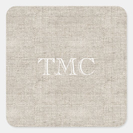 Pegatina Cuadrada Clásico Monograma blanco Iniciales Neutrales Linen