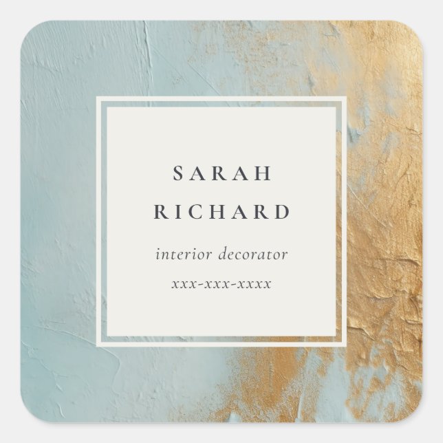 Pegatina Cuadrada Clásico negocio de pintura de aceite de oro azul (Anverso)