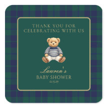 Clásico Oso de Plaid Verde Marino Baby Shower