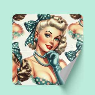 Pegatina Cuadrada Clásico Pinup Retro Lindo