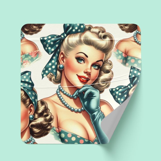 Pegatina Cuadrada Clásico Pinup Retro Lindo (Subido por el creador)