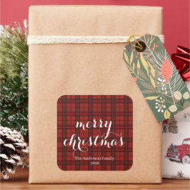 Pegatina Cuadrada Clásico Plaid Feliz Navidad Festivo - 