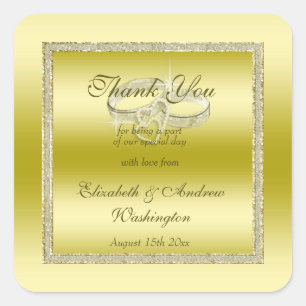 Pegatina Cuadrada Clásico Purpurina de oro y anillos Bodas