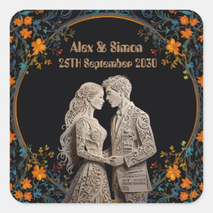 Pegatina Cuadrada Clásico Real Bride y Groom