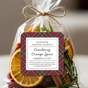 Pegatina Cuadrada Clásico Red Tartan Holiday Simmer Pot