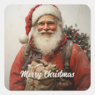 Pegatina Cuadrada Clásico Santa Claus Navidades reconfortantes arte